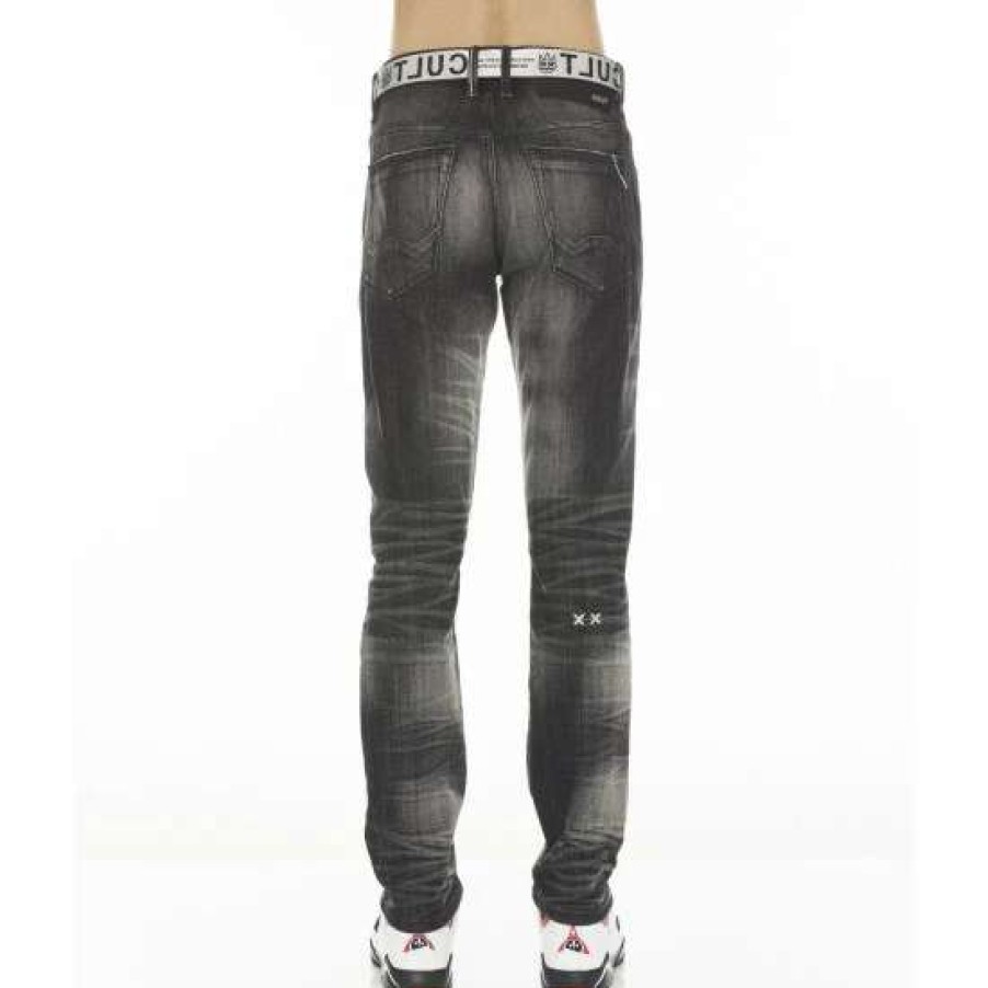 Men * | Cult Of Individuality Rocker Slim Stretch Mens Jeans W/ White Belt Denim & Bottoms Razor