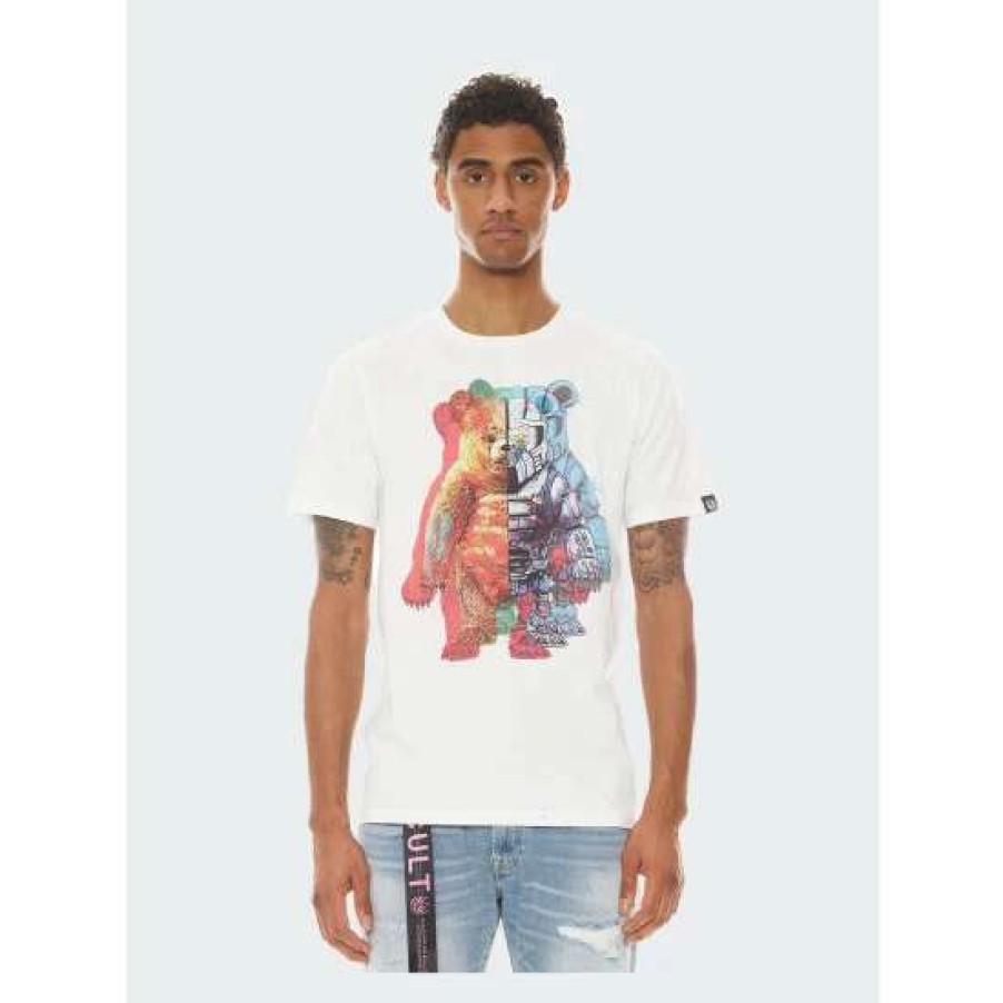 Men * | Cult Of Individuality Short Sleeve Crew Neck Tee "Bear Cyborg" In T-Shirts White