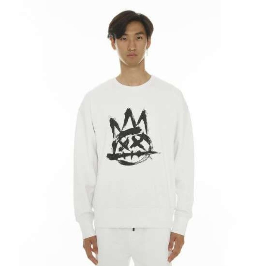 Men * | Cult Of Individuality Crew Neck Fleece Sweatshirts, Sweaters & Hoodies White