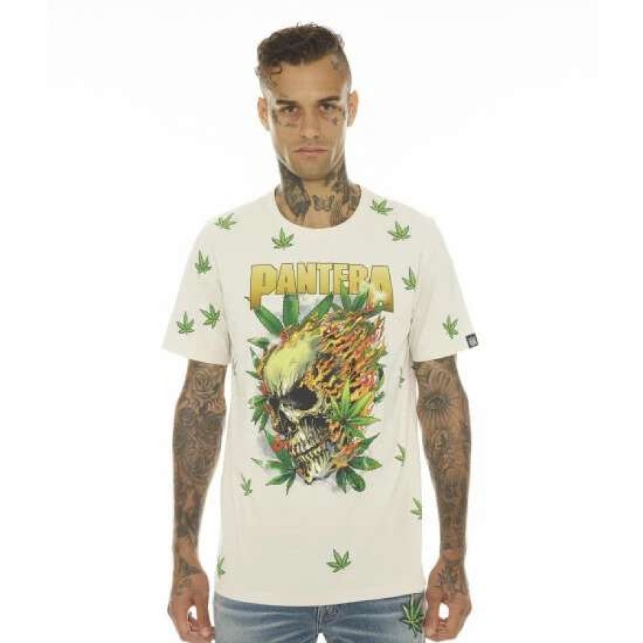 Men * | Cult Of Individuality T-Shirt Short Sleeve Crew Neck Tee "Pantera 420" T-Shirts Cream