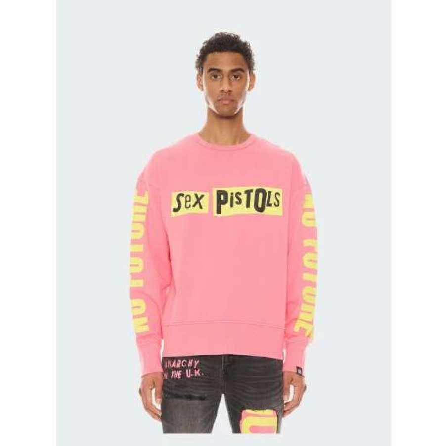 Men * | Cult Of Individuality Crew Neck Fleece Sex Pistols Sweatshirt Sweatshirts, Sweaters & Hoodies Pink