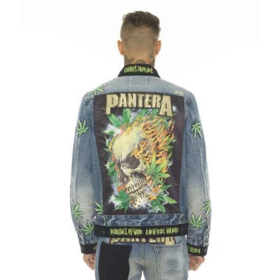 Men * | Cult Of Individuality Type Iv Denim Jacket With Double Cuff And Waistband Pantera Denim & Bottoms Blue