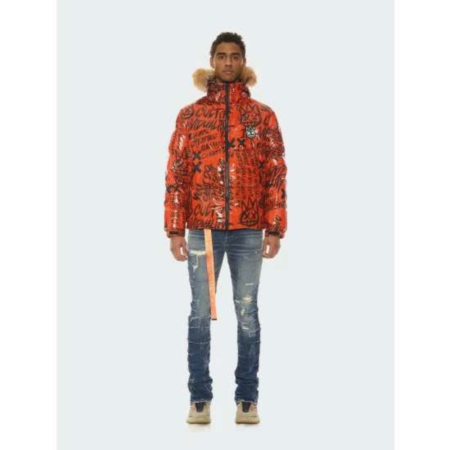 Men * | Cult Of Individuality Men'S Duck Down Puffer Jacket With Faux Fur Hood In Coats, Jackets & Blazers Orange