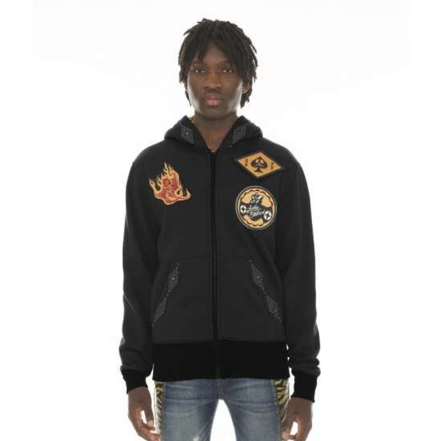 Men * | Cult Of Individuality Tiger Lucky Bastard Full Zip Hoody Sweatshirts, Sweaters & Hoodies Black