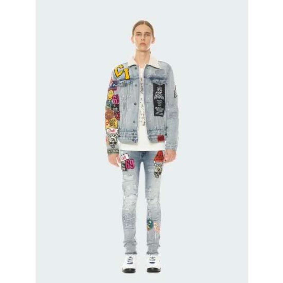 Men * | Cult Of Individuality Punk Super Skinny Jeans In Acid Denim & Bottoms Blue