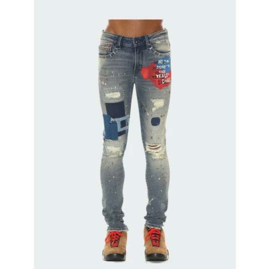 Men * | Cult Of Individuality Punk Super Skinny Jeans In Basq Denim & Bottoms Blue