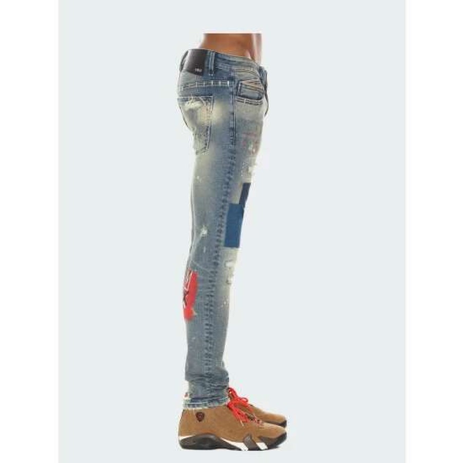 Men * | Cult Of Individuality Punk Super Skinny Jeans In Basq Denim & Bottoms Blue