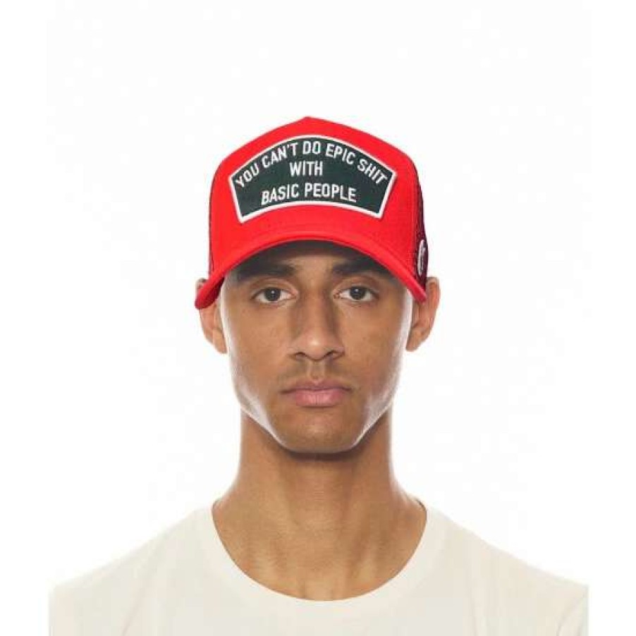 Men * | Cult Of Individuality Epic Shit Mesh Back Trucker Curved Visor In Hats Red