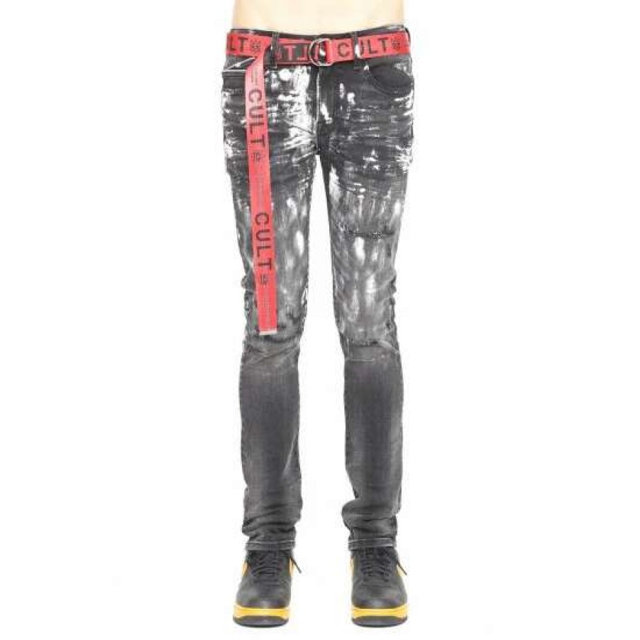 Men * | Cult Of Individuality Punk Super Skinny Belted Denim & Bottoms Pain