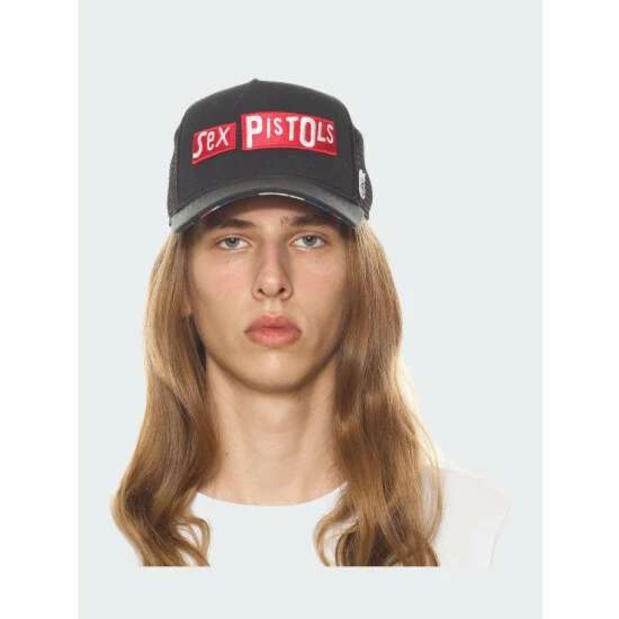 Men * | Cult Of Individuality Sex Pistols Mesh Back Trucker Curved Visor Cap Hats Black