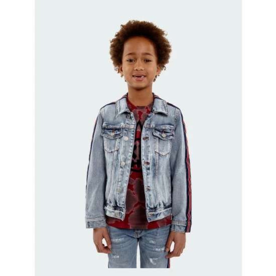 Kids * | Cult Of Individuality Kid'S Stripe Denim Jacket In Kinevil Boy Clothing Blue