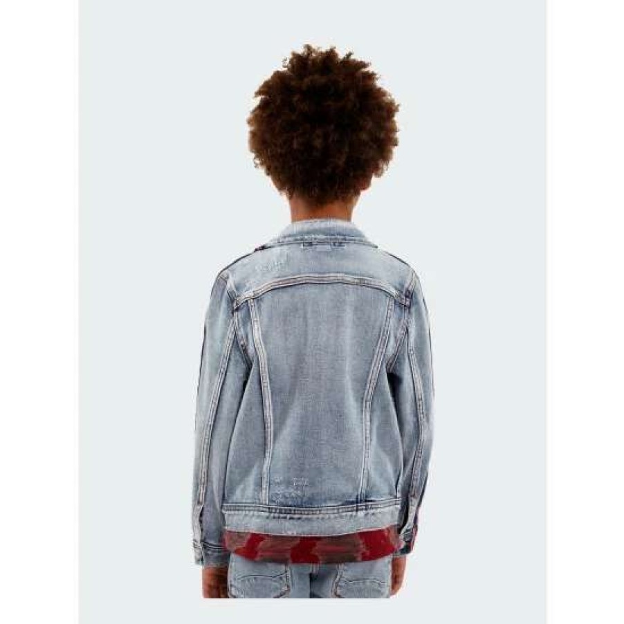 Kids * | Cult Of Individuality Kid'S Stripe Denim Jacket In Kinevil Boy Clothing Blue