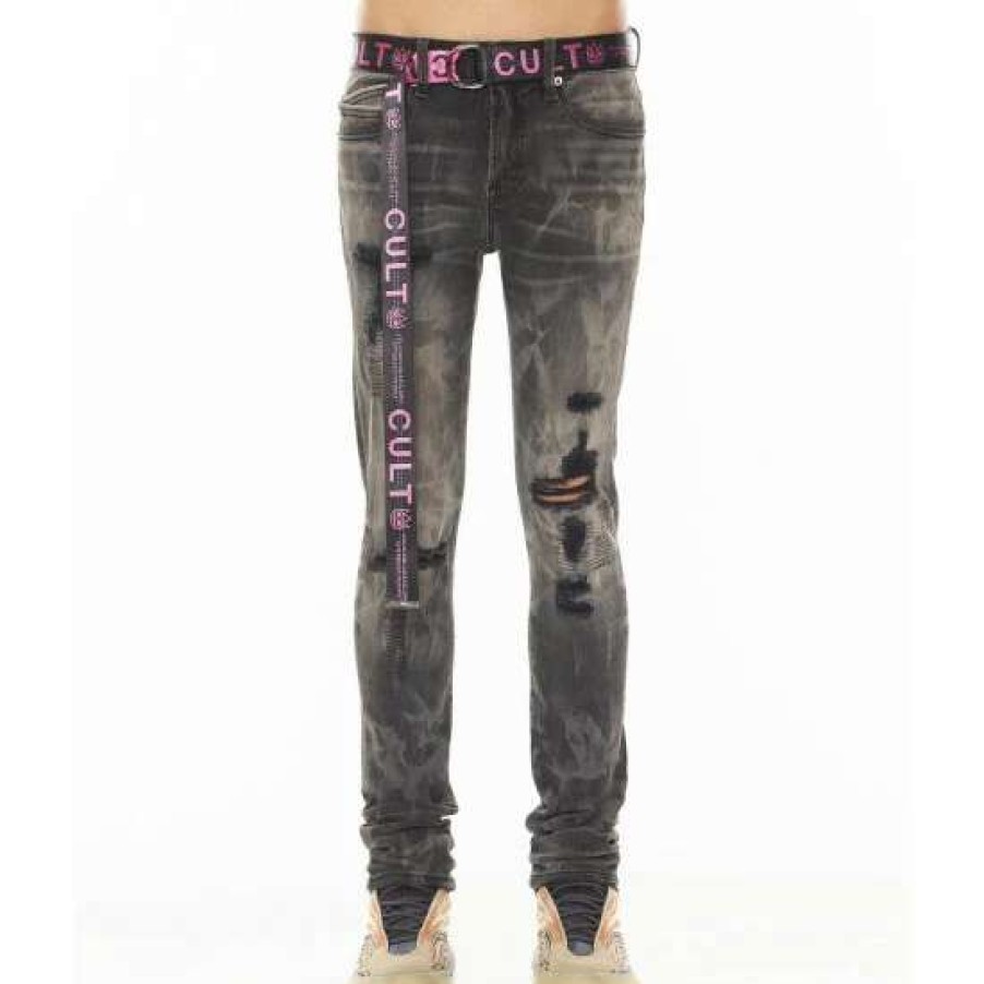 Men * | Cult Of Individuality Punk Super Skinny Jeans In Bristol Denim & Bottoms Black