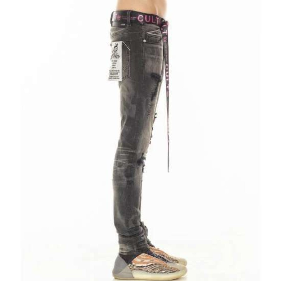 Men * | Cult Of Individuality Punk Super Skinny Jeans In Bristol Denim & Bottoms Black