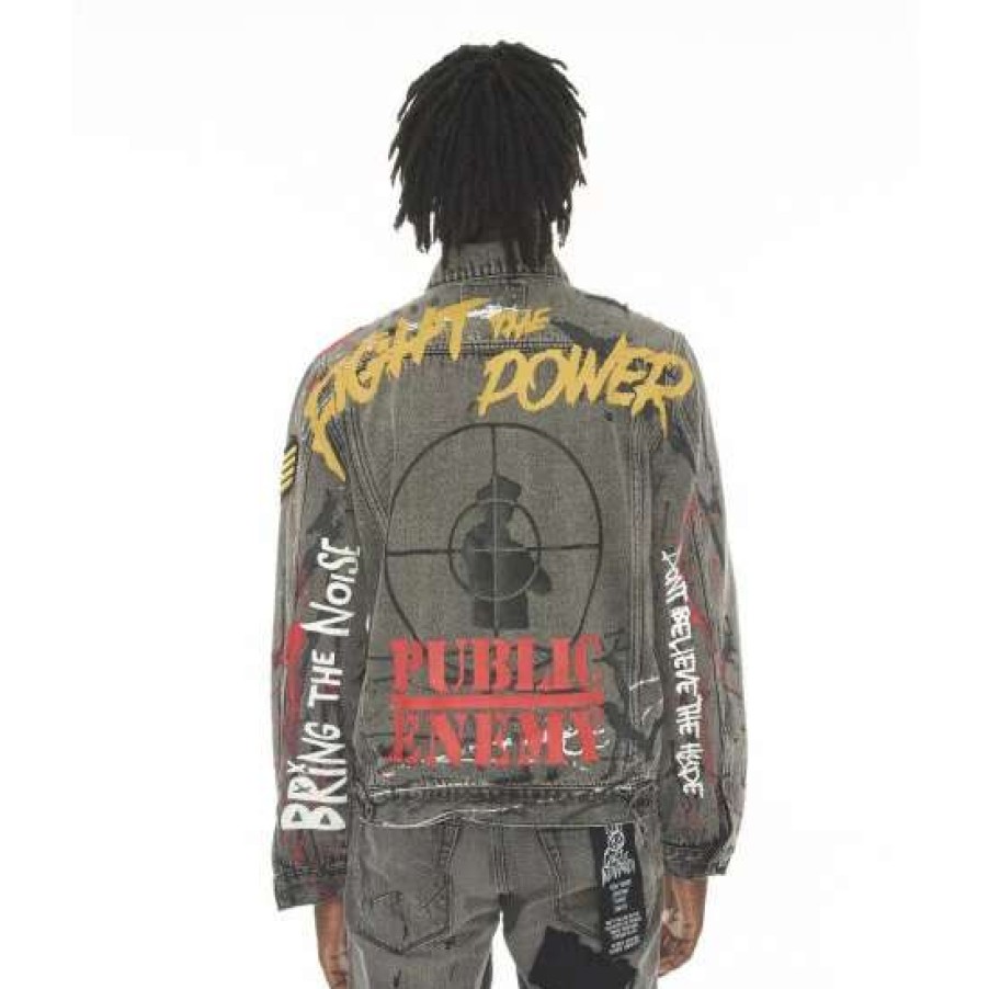 Men * | Cult Of Individuality Type Ii Denim Jacket Public Enemy In Public Coats, Jackets & Blazers Charcoal