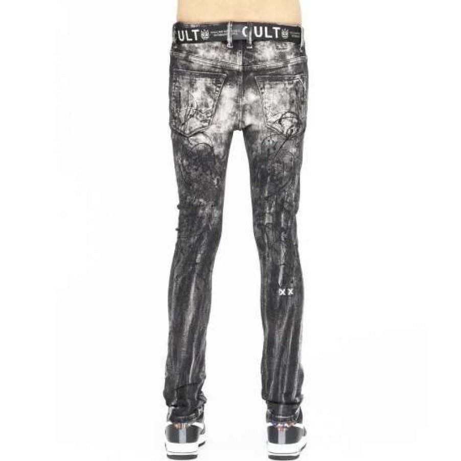 Men * | Cult Of Individuality Punk Super Skinny Belted Denim & Bottoms Black