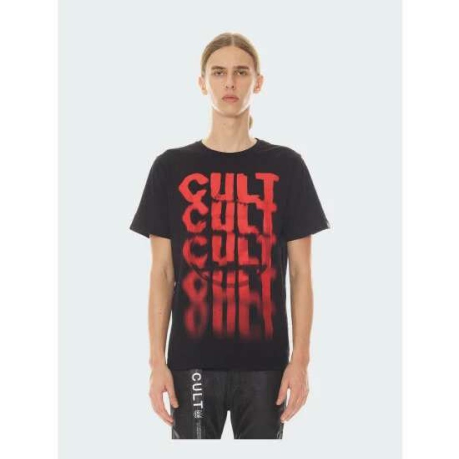 Men * | Cult Of Individuality Cult Printed Crew Neck Tee T-Shirts Black