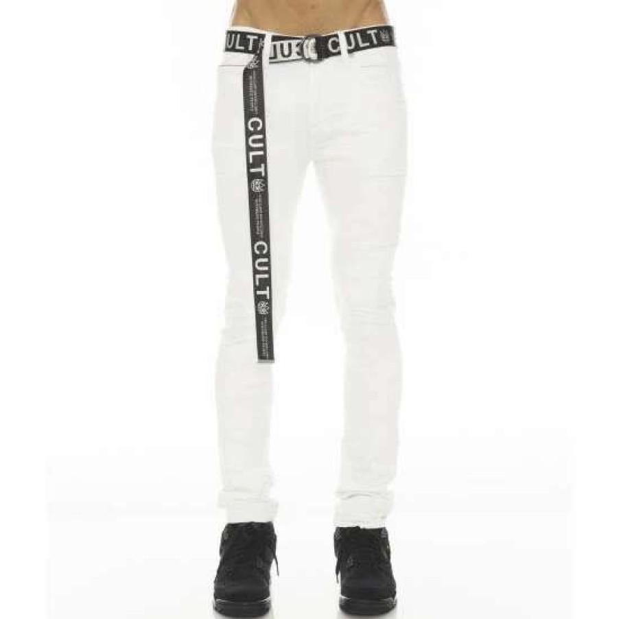 Men * | Cult Of Individuality Punk Super Skinny Stretch /W Belt Clothing White Grundge