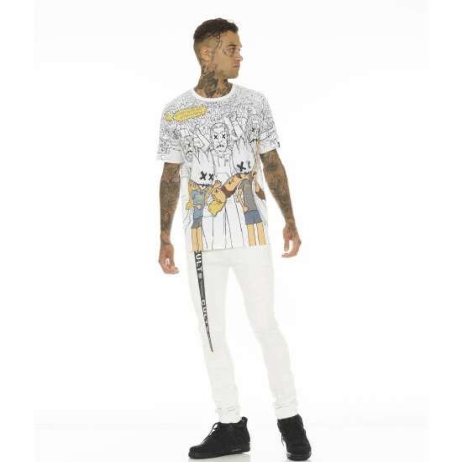 Men * | Cult Of Individuality Punk Super Skinny Stretch /W Belt Clothing White Grundge