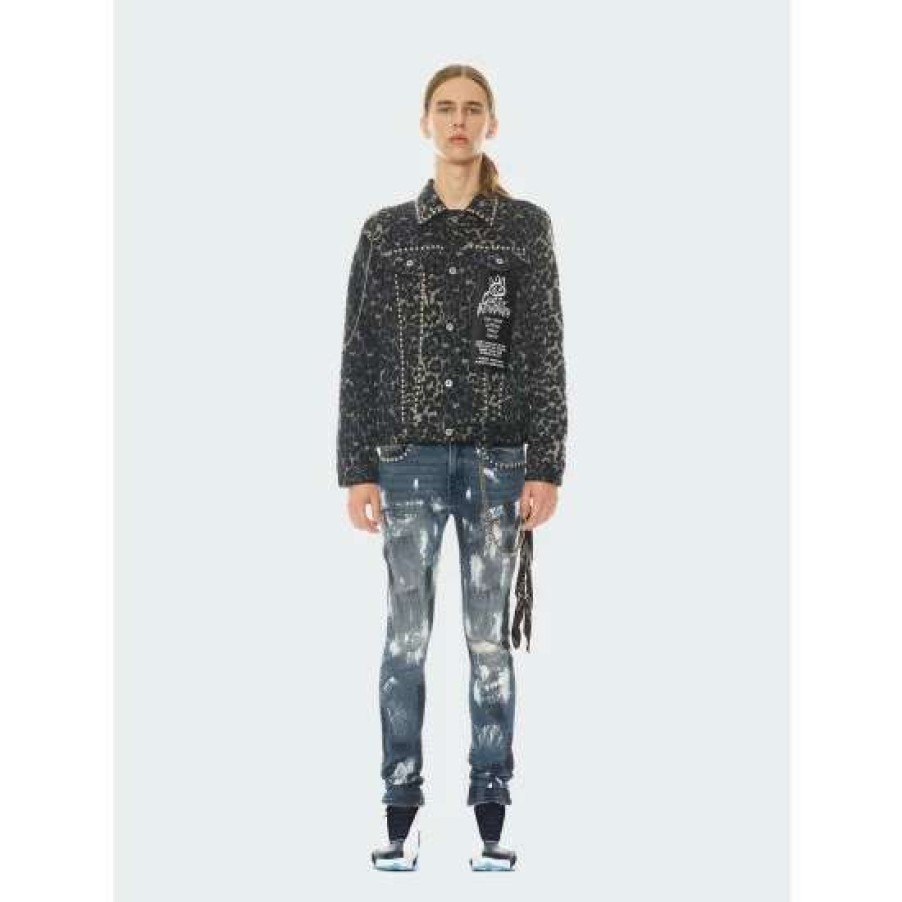 Men * | Cult Of Individuality Punk Super Skinny Jeans Leopard Denim & Bottoms Blue