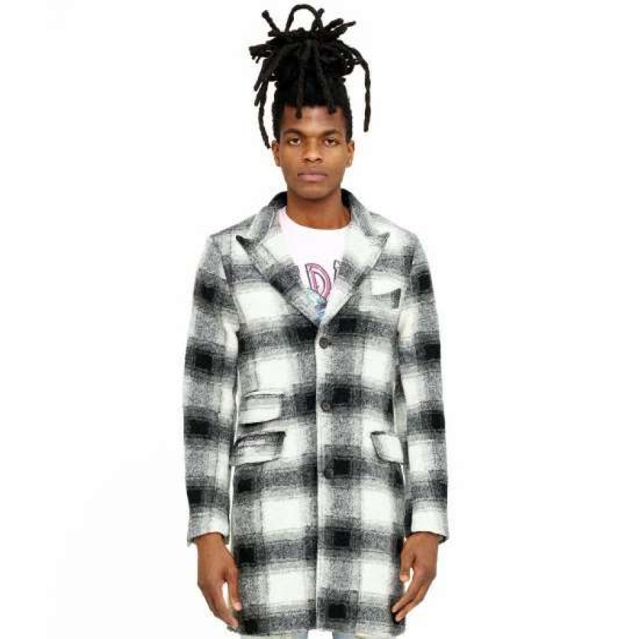 Men * | Cult Of Individuality 3/4 Trench Coat Coats, Jackets & Blazers Plaid