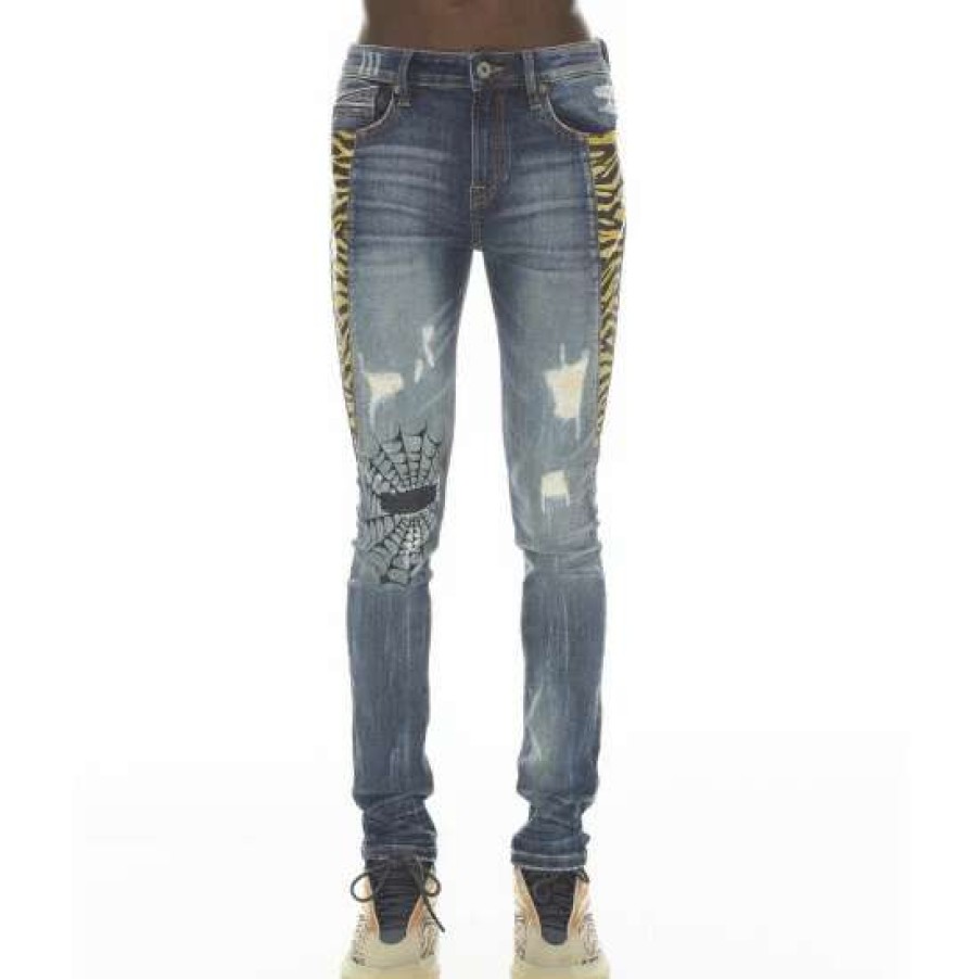 Men * | Cult Of Individuality Punk Super Skinny Jeans Clothing Tiger Lucky Bastard