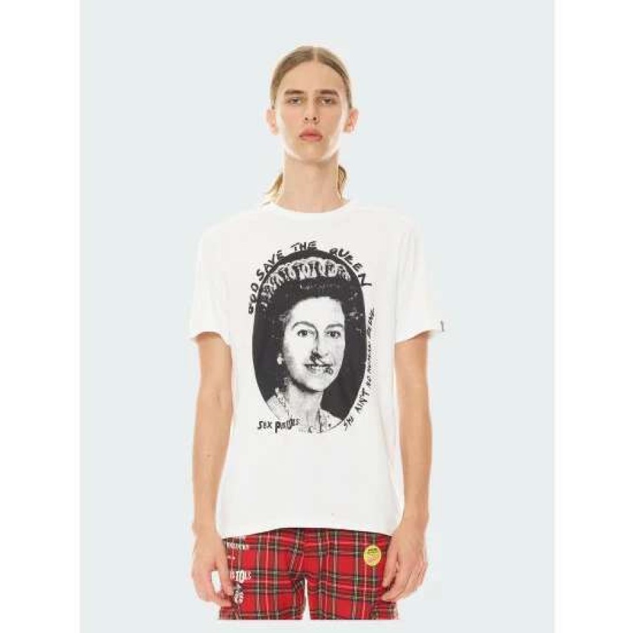 Men * | Cult Of Individuality Short Sleeve Crew Neck Tee "God Save The Queen" Sex Pistol T-Shirts White