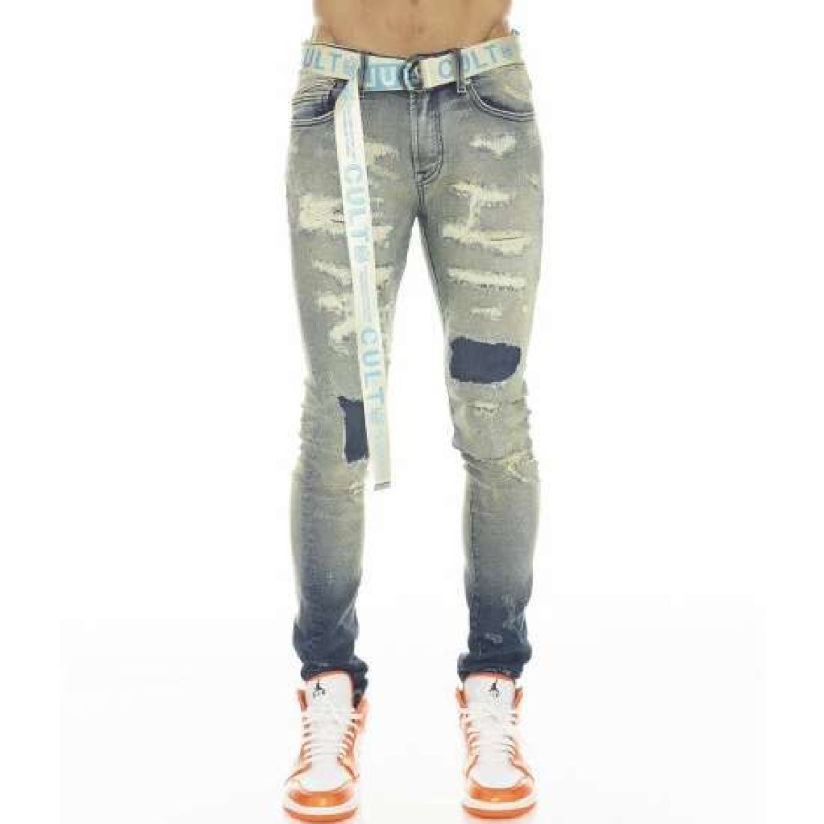 Men * | Cult Of Individuality Punk Super Skinny Stretch W/ Beet Red Belt Denim & Bottoms Ino