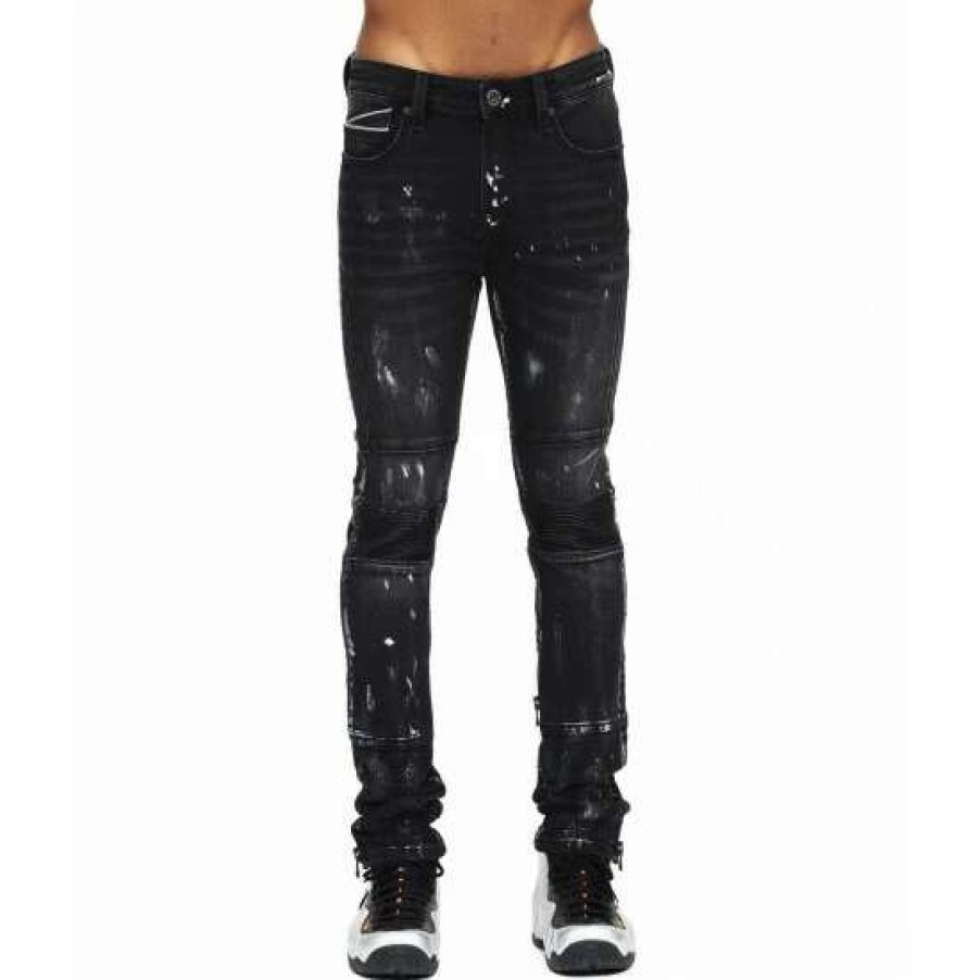 Men * | Cult Of Individuality 3M Punk Super Skinny Moto Jeans Denim & Bottoms Black