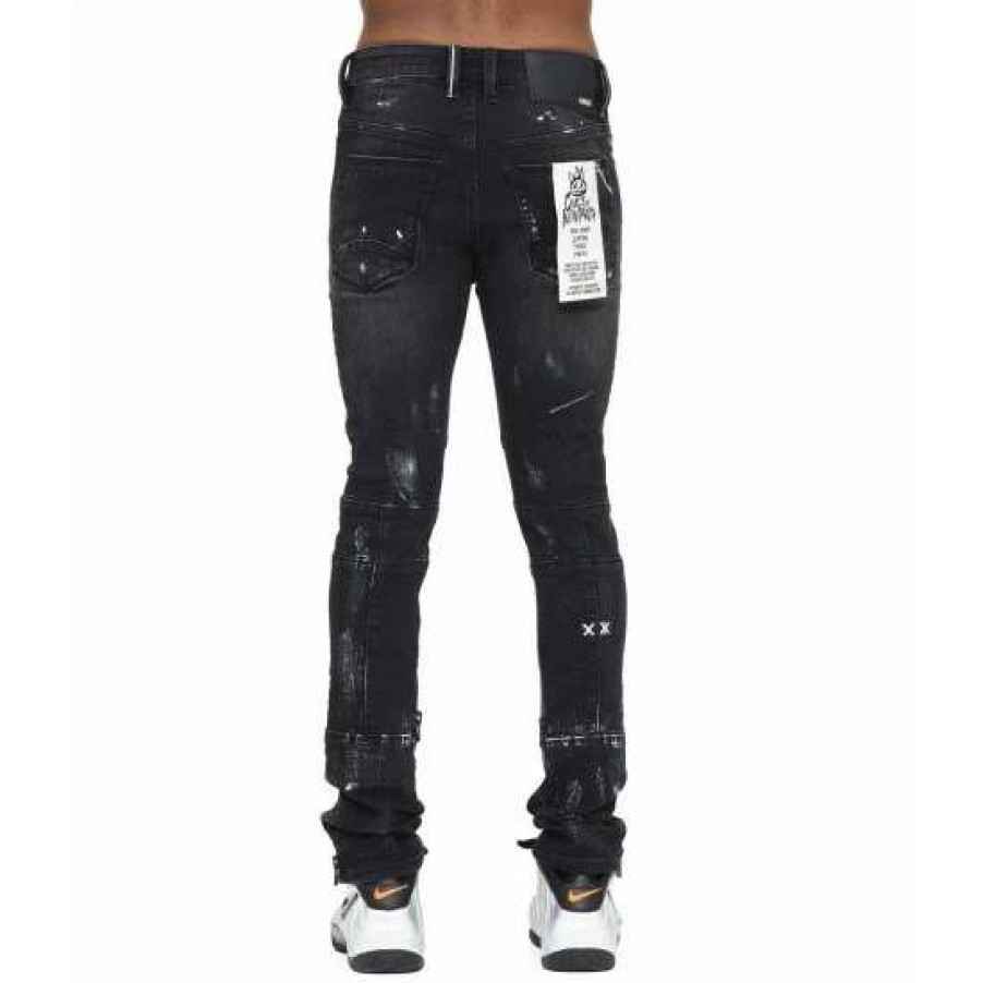 Men * | Cult Of Individuality 3M Punk Super Skinny Moto Jeans Denim & Bottoms Black