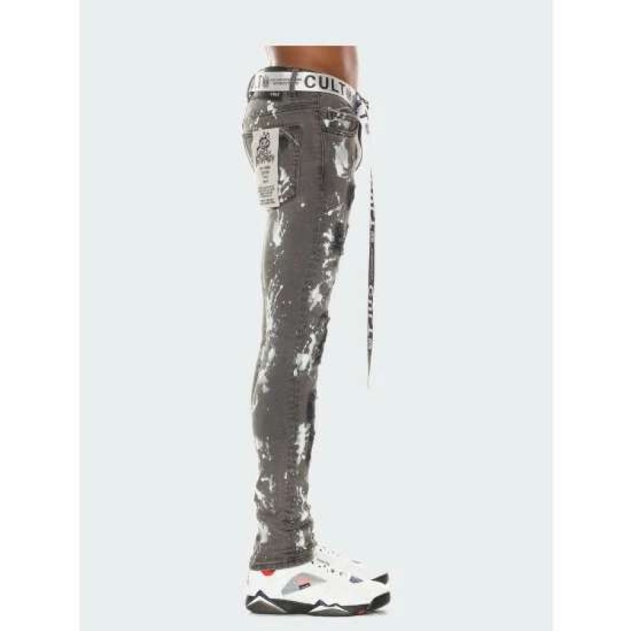 Men * | Cult Of Individuality Punk Super Skinny In Cinder Denim & Bottoms Grey