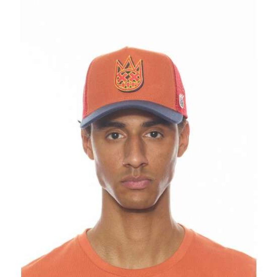 Men * | Cult Of Individuality Clean Logo Mesh Back Trucker Curved Visor With Arabesque Crown Hats Orange