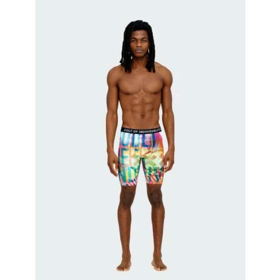 Men * | Cult Of Individuality Cult Briefs 2 Pack "Paradise" Print/ Surf Blue Solid Swimwear Multi