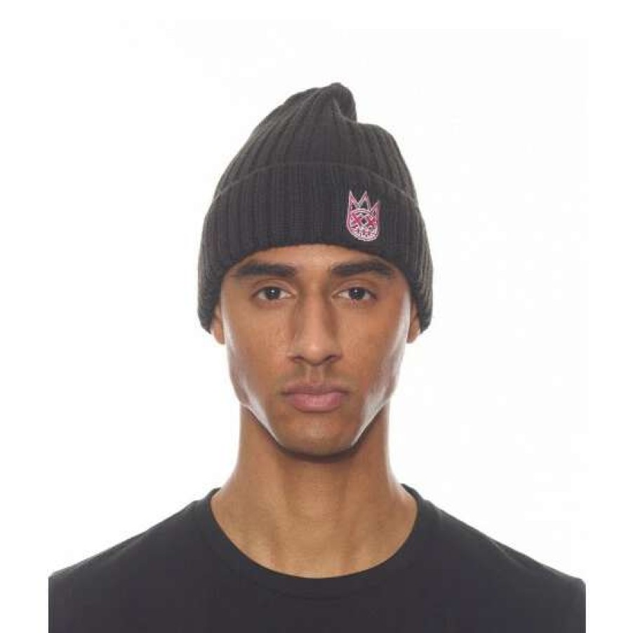 Men * | Cult Of Individuality Knit Hat With Magenta And Aruba Blue Hats Black