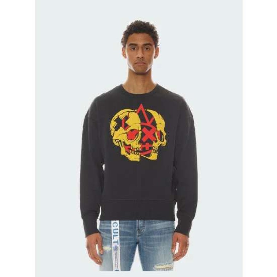 Men * | Cult Of Individuality Crew Neck Fleece Sweatshirts, Sweaters & Hoodies Black