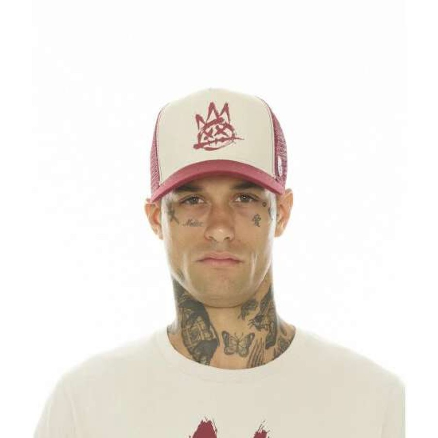 Men * | Cult Of Individuality Trucker Brushed Logo Mesh Back Crown/ Berry Hats Silver Grey