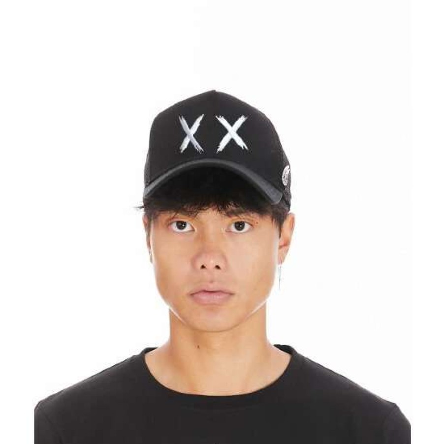 Men * | Cult Of Individuality Mesh Back Trucker Curved Visor Xx Hats Black/White