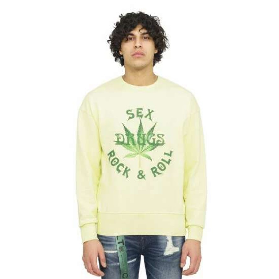 Men * | Cult Of Individuality Novelty Crew Neck Fleece Sweatshirts, Sweaters & Hoodies Lemon