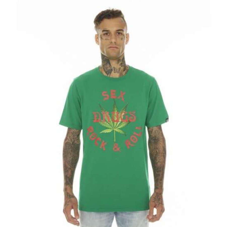 Men * | Cult Of Individuality T-Shirt Short Sleeve Crew Neck Tee "Sex Drugs & Rock N Roll" T-Shirts Kelly Green