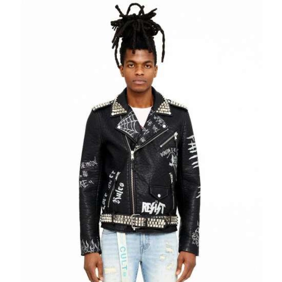 Men * | Cult Of Individuality Leather Moto Jacket Coats, Jackets & Blazers Black